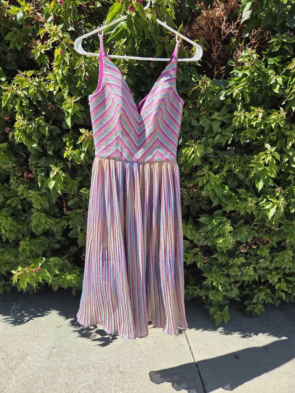 Dress the Population Haley Dress XXS Rainbow Chevron Metallic Sleeveless NWT